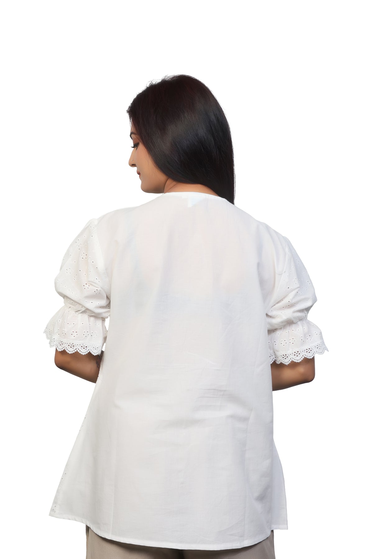 Summer & spring casual white square-neck cotton top / shirt for women