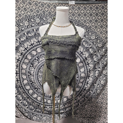 Handmade Asymmetrical Fairycore Halter Top & Skirt | Raw Edge Boho Festival Wear