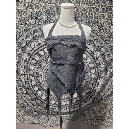 Handmade Asymmetrical Fairycore Halter Top & Skirt | Raw Edge Boho Festival Wear