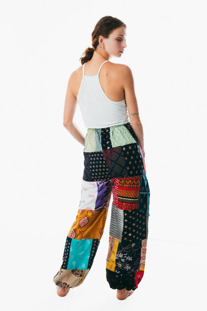 Unisex patchwork cotton harem pajama pants balloon trouser for men and women