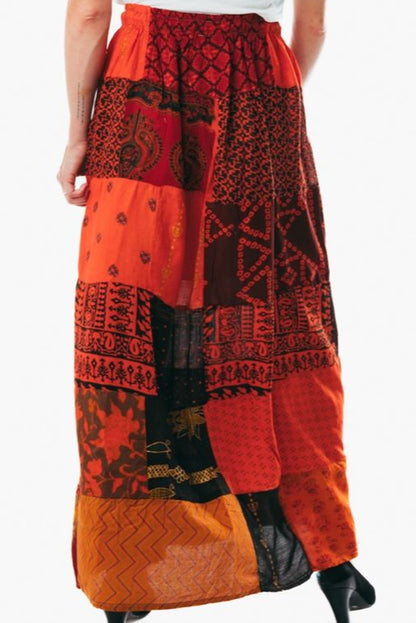 Multicolor patchwork a line maxi midi skirts for women