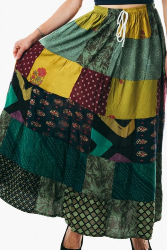 Multicolor patchwork a line maxi midi skirts for women