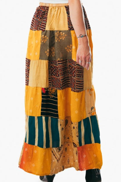 Multicolor patchwork a line maxi midi skirts for women