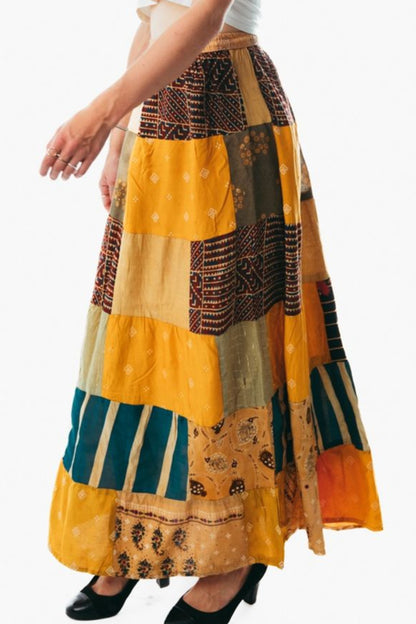 Multicolor patchwork a line maxi midi skirts for women