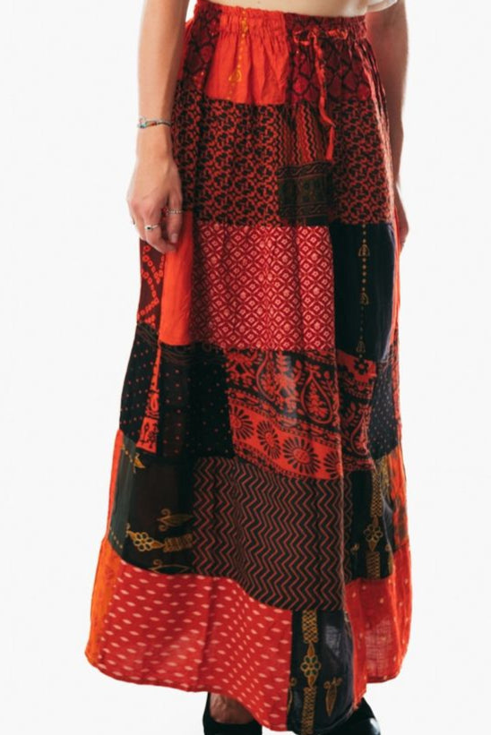 Multicolor patchwork a line maxi midi skirts for women