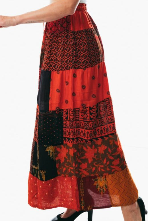 Multicolor patchwork a line maxi midi skirts for women