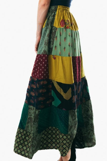 Multicolor patchwork a line maxi midi skirts for women