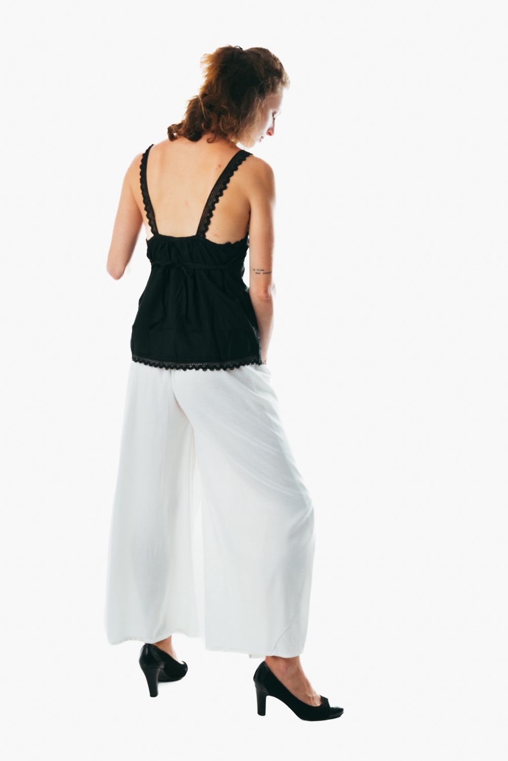 Cotton white wide leg slit pants for women