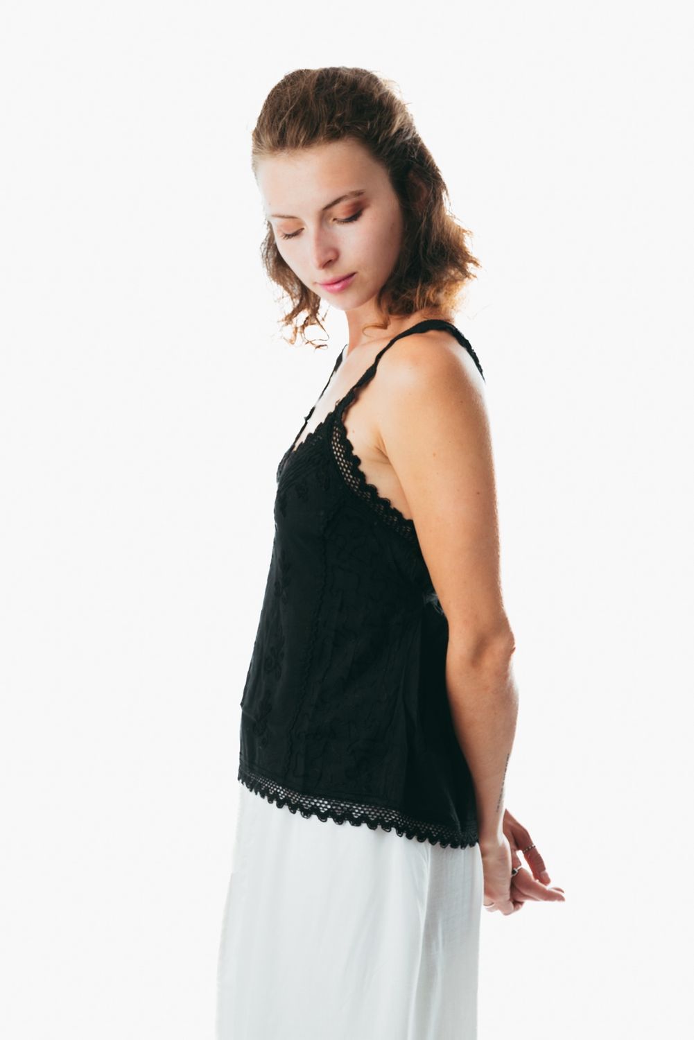 Women's cotton black corset summer top with lace