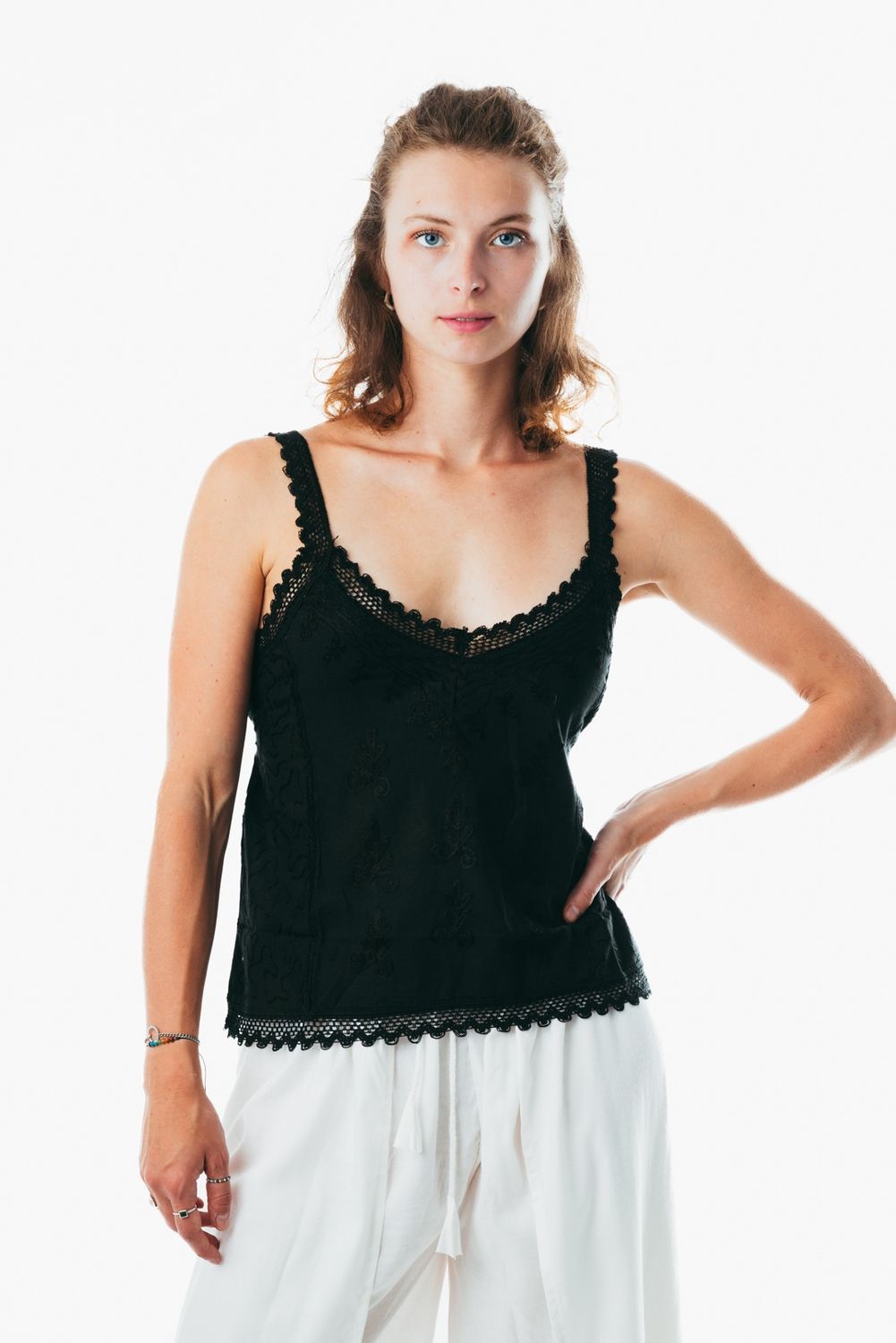 Women's cotton black corset summer top with lace