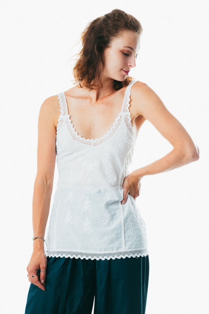 Women's cotton white corset summer top with lace