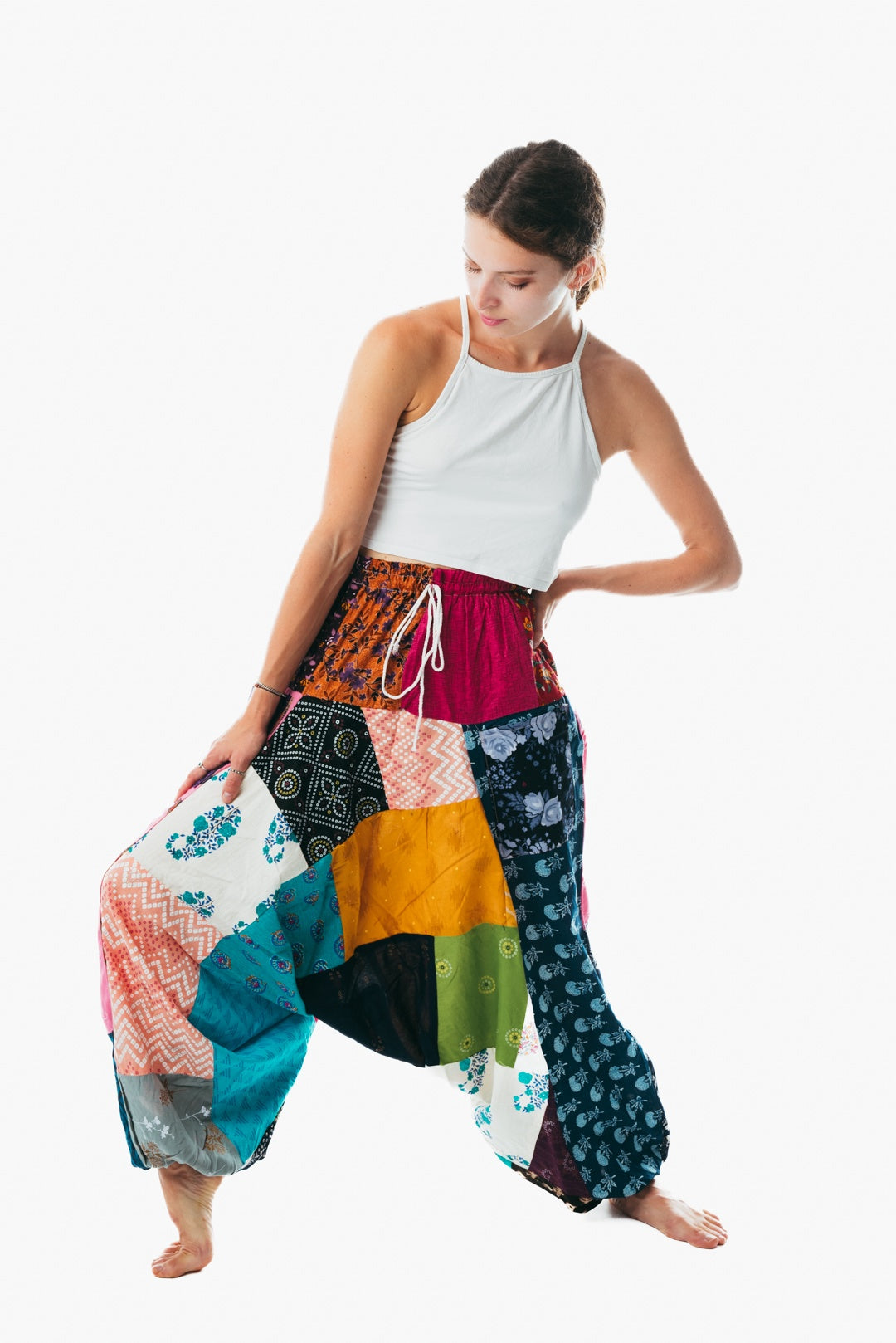 Unisex patchwork cotton harem pajama pants balloon trouser for men and women