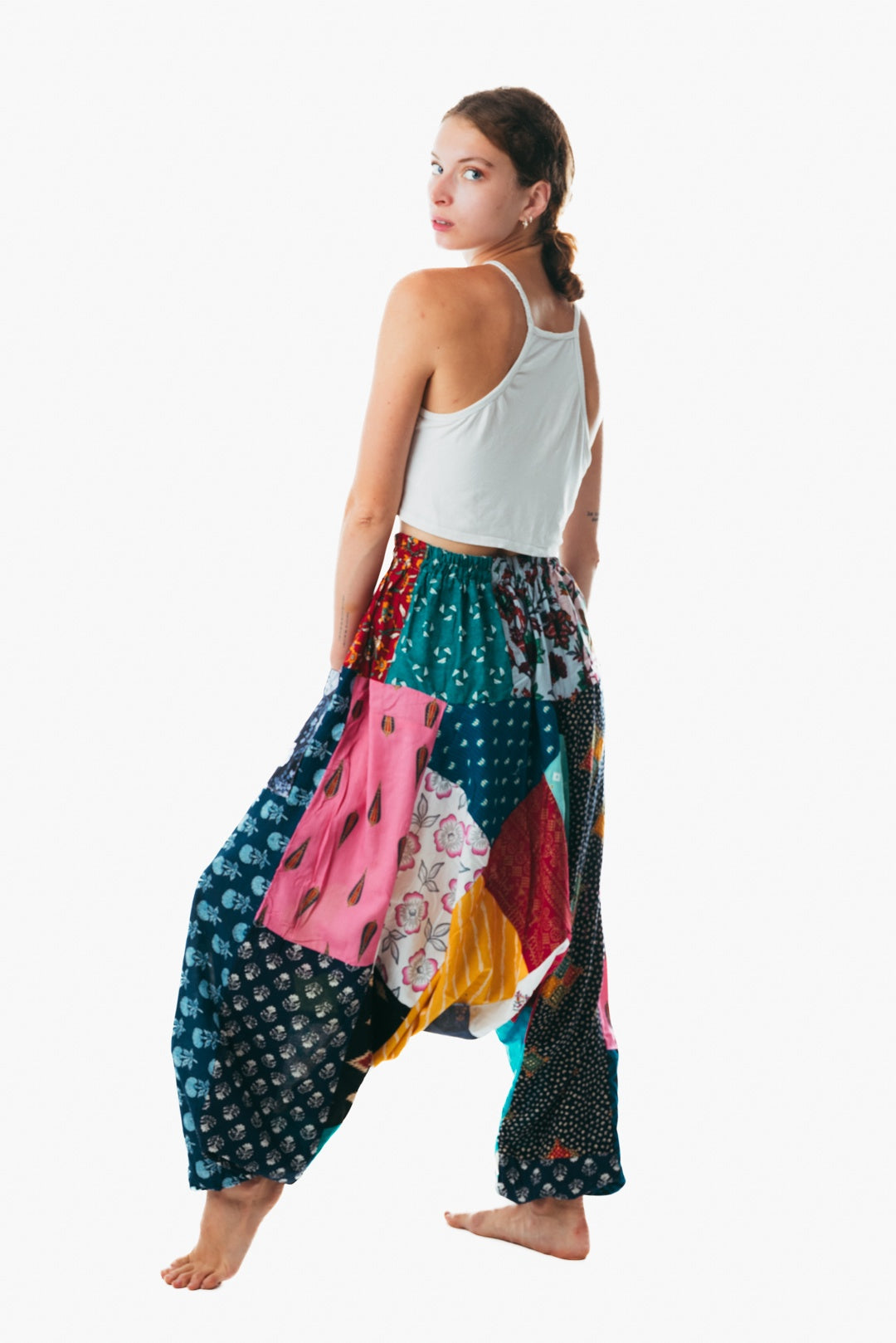 Unisex patchwork cotton harem pajama pants balloon trouser for men and women