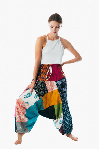 Unisex patchwork cotton harem pajama pants balloon trouser for men and women