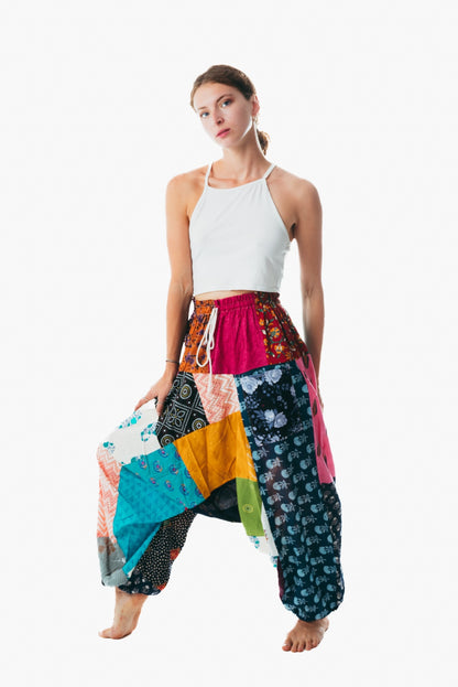 Unisex patchwork cotton harem pajama pants balloon trouser for men and women