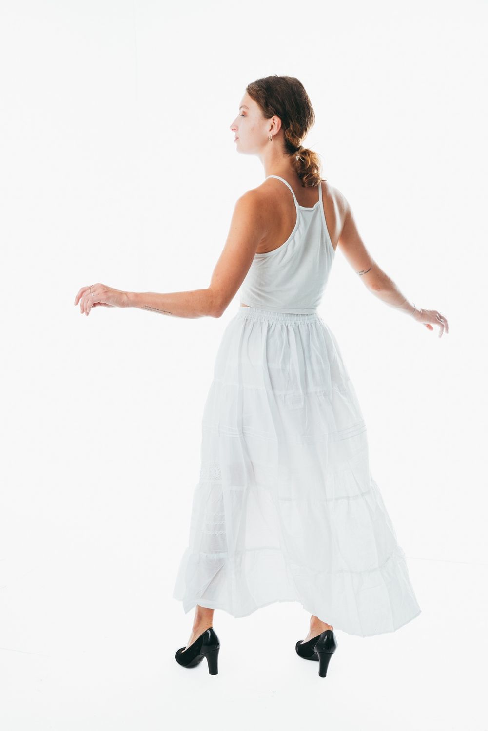 Flowy white a line maxi skirt frock wrap for ladies  