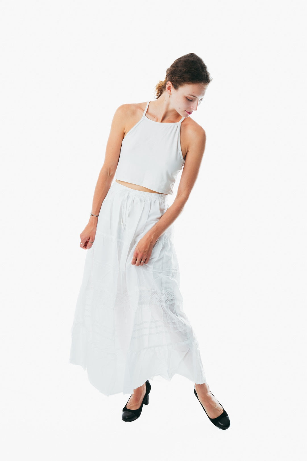 Flowy white a line maxi skirt frock wrap for ladies &nbsp;