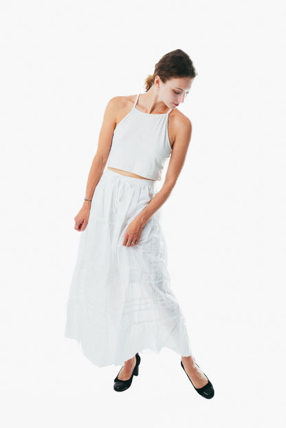 Flowy white a line maxi skirt frock wrap for ladies  