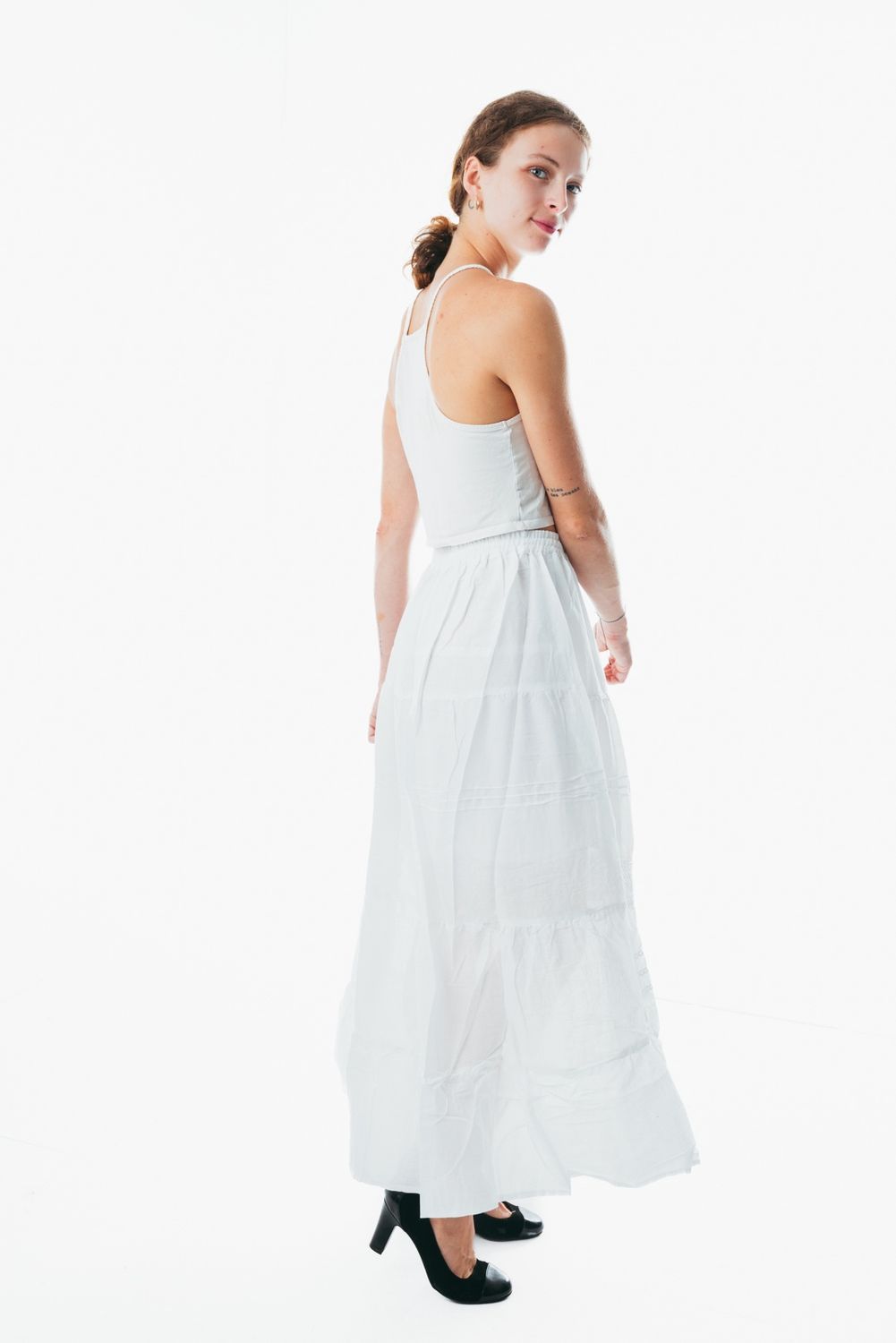 Flowy white a line maxi skirt frock wrap for ladies  