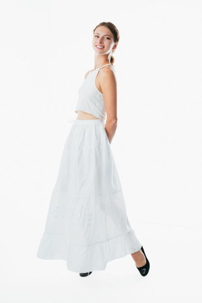 Flowy white a line maxi skirt frock wrap for ladies &nbsp;