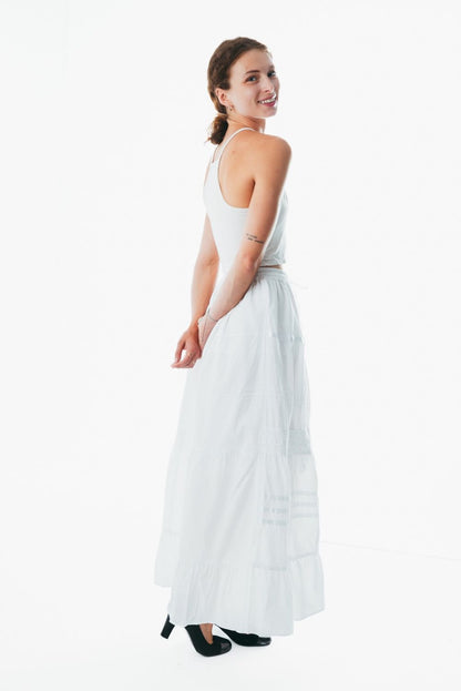 Flowy white a line maxi skirt frock wrap for ladies &nbsp;