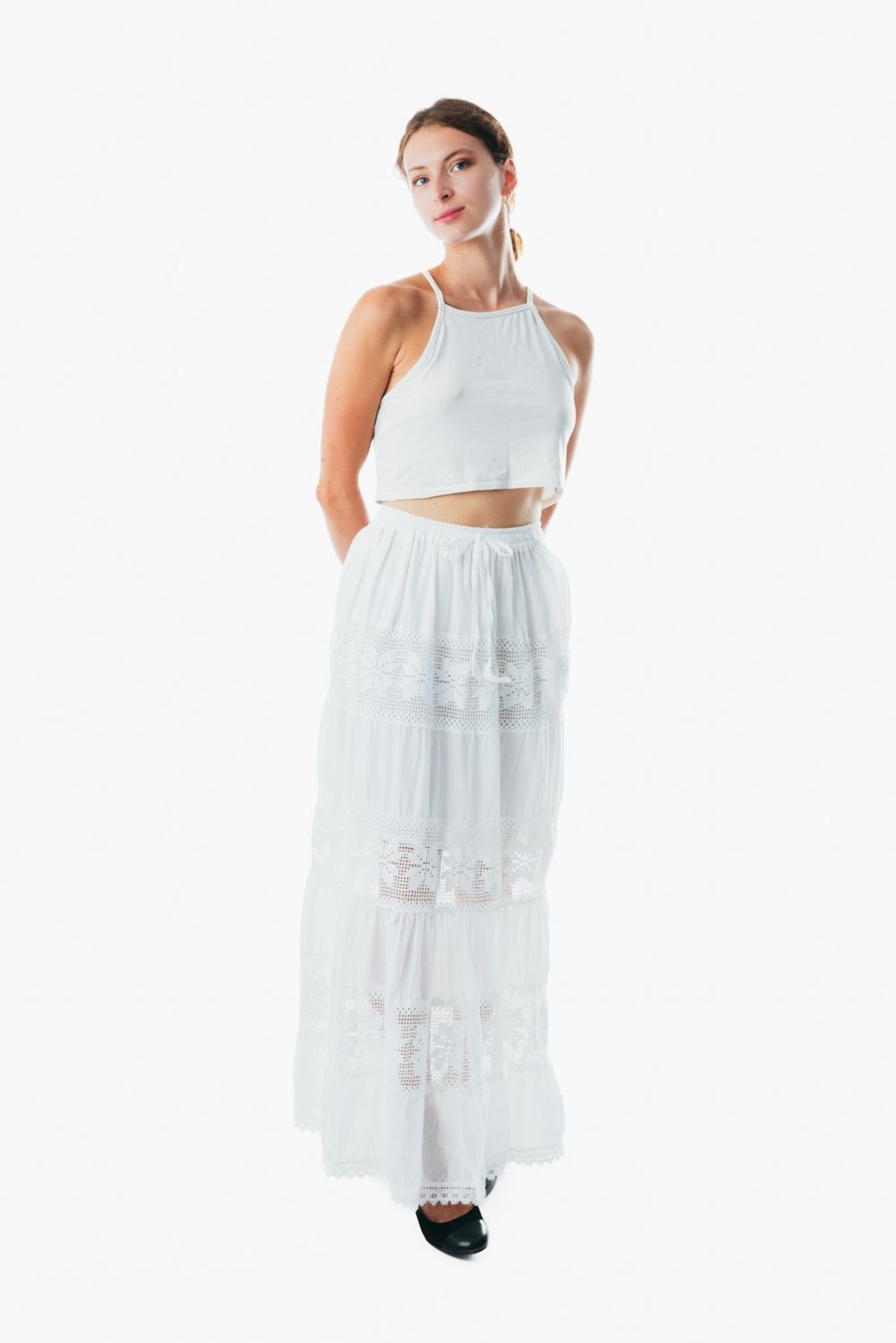 Flowy white a line maxi skirt frock wrap for ladies &nbsp;