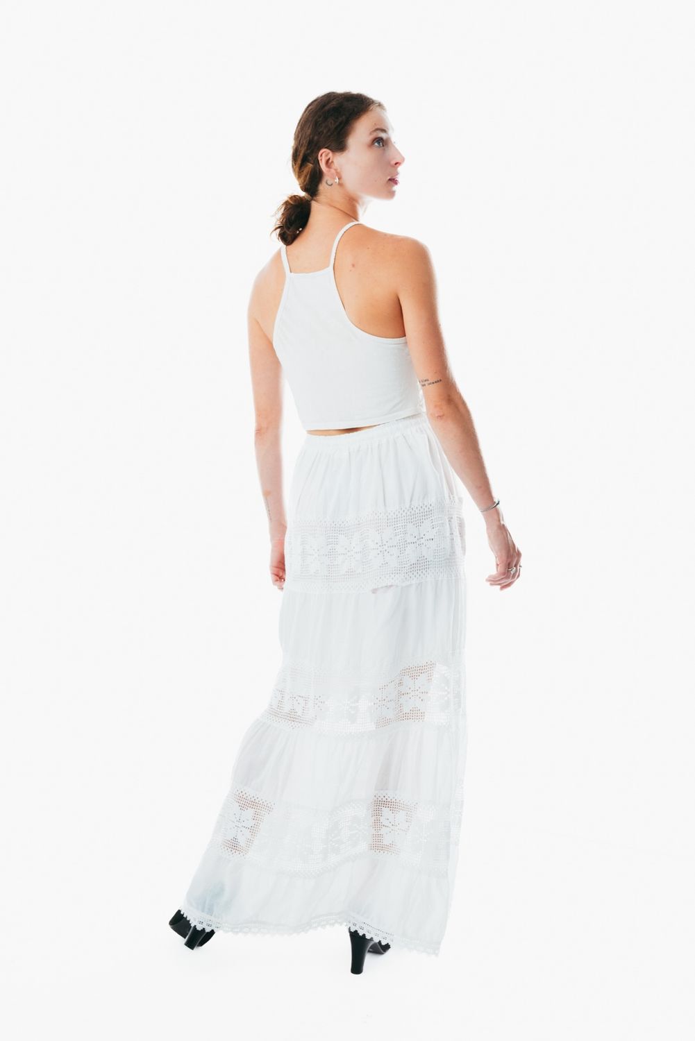 Flowy white a line maxi skirt frock wrap for ladies &nbsp;