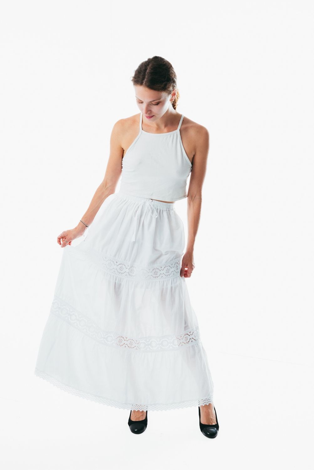 Flowy white a line maxi skirt frock wrap for ladies &nbsp;