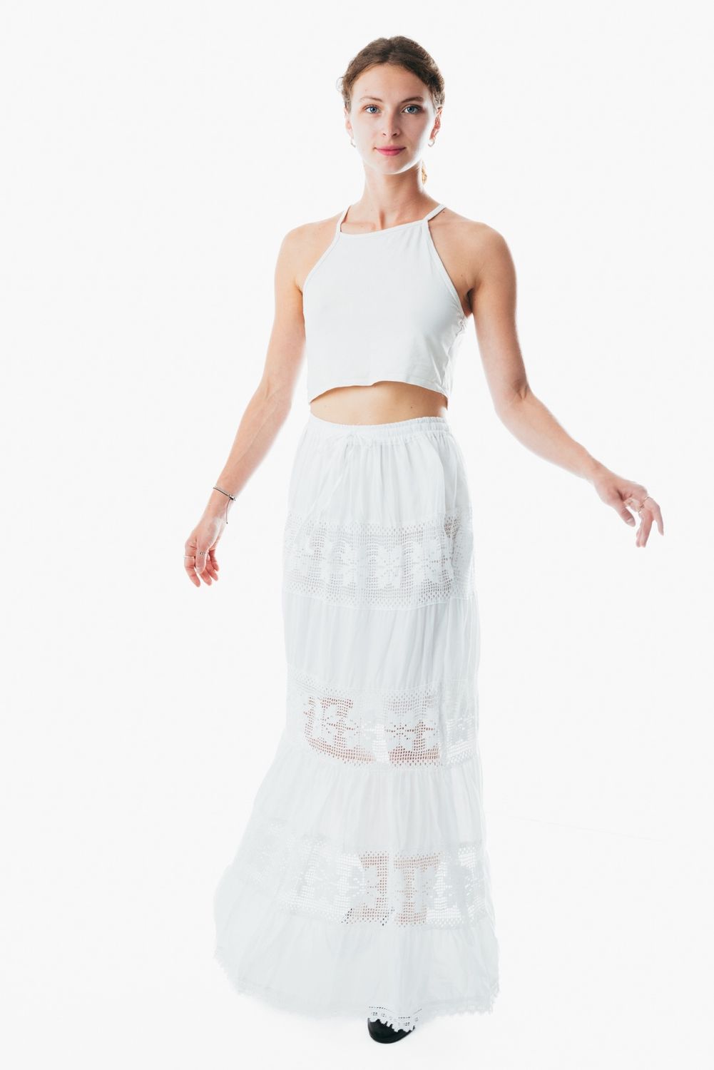 Flowy white a line maxi skirt frock wrap for ladies &nbsp;