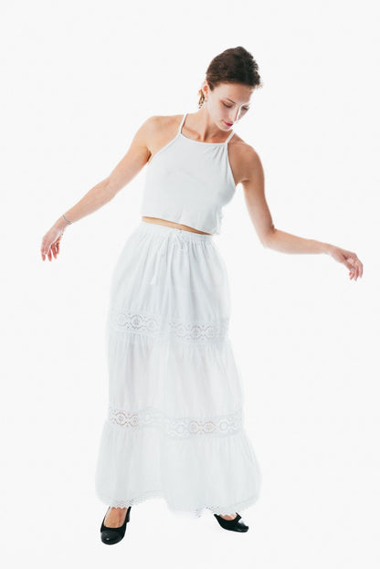 Flowy white a line maxi skirt frock wrap for ladies &nbsp;
