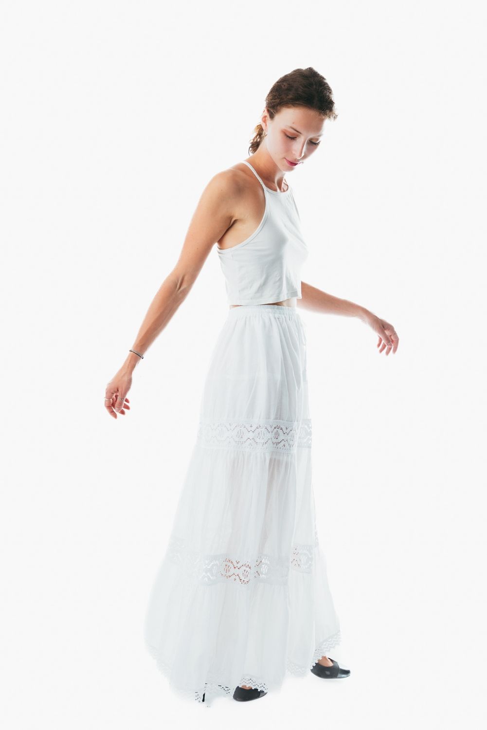 Flowy white a line maxi skirt frock wrap for ladies &nbsp;