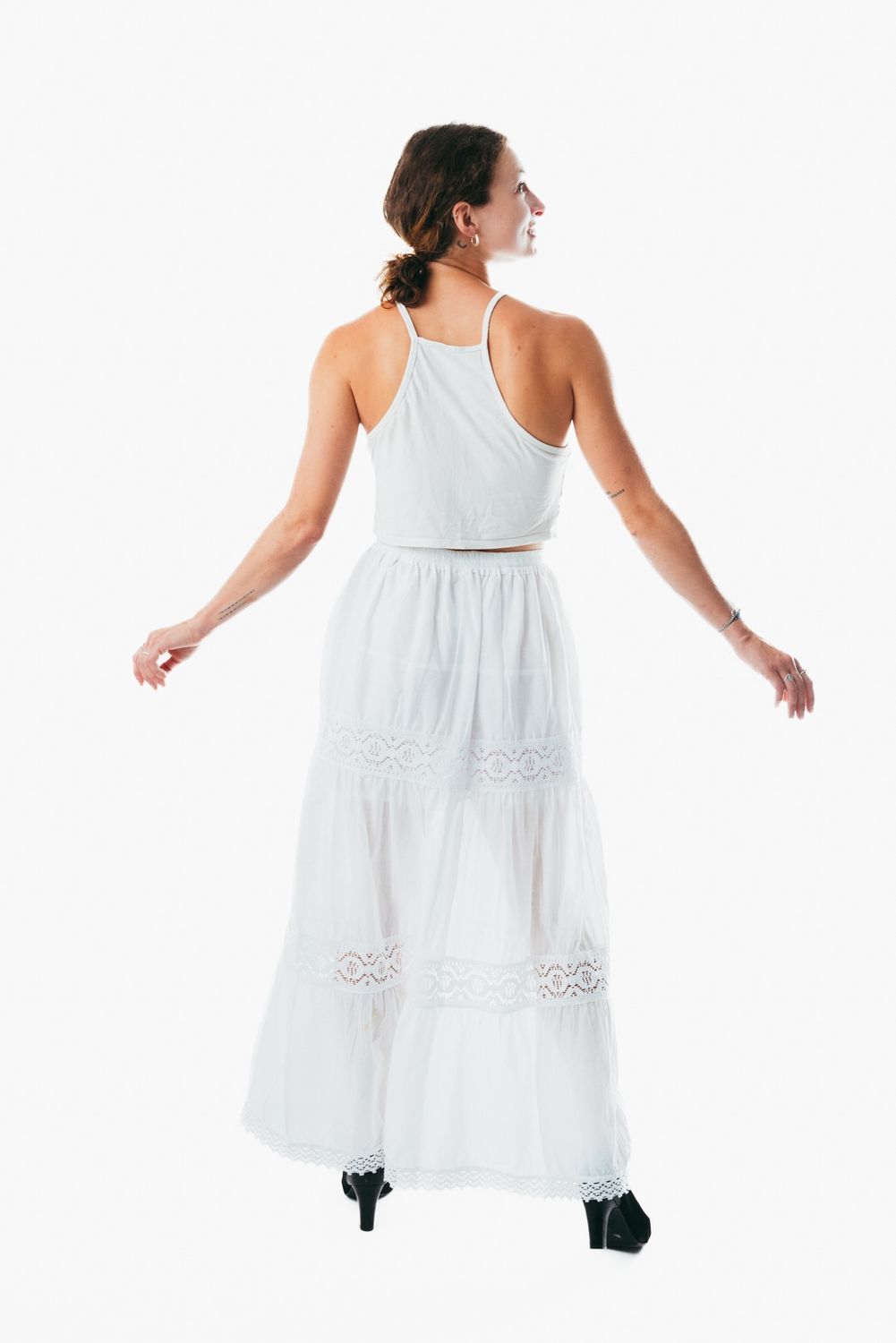 Flowy white a line maxi skirt frock wrap for ladies &nbsp;