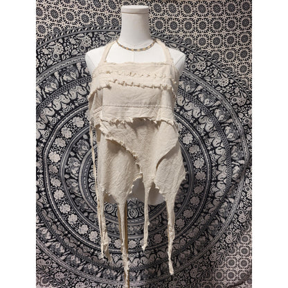 Handmade Asymmetrical Fairycore Halter Top & Skirt | Raw Edge Boho Festival Wear