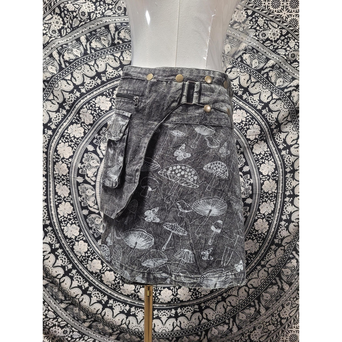 Cotton Handmade Nepal Mushroom Print Wrap Skirt