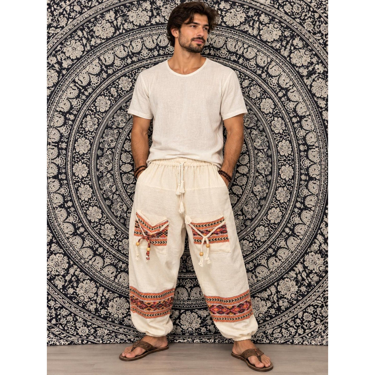 Boho Pants for Men & Women – Handmade Hippie Harem Pants, Cozy Festival Trousers, Soft Acrylic Pants