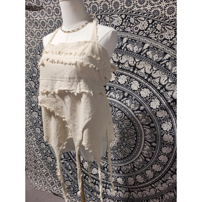 Handmade Asymmetrical Fairycore Halter Top & Skirt | Raw Edge Boho Festival Wear