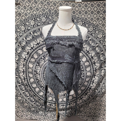 Handmade Asymmetrical Fairycore Halter Top & Skirt | Raw Edge Boho Festival Wear