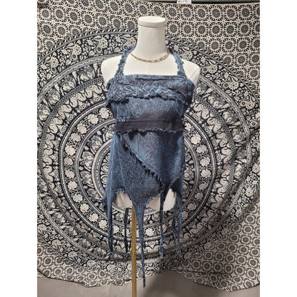 Handmade Asymmetrical Fairycore Halter Top & Skirt | Raw Edge Boho Festival Wear