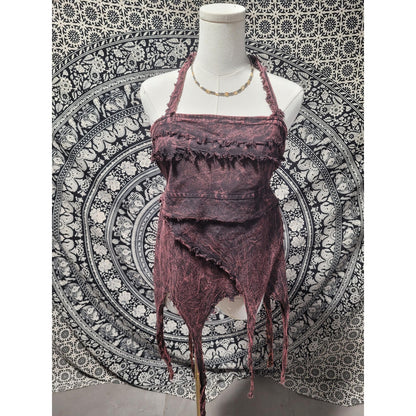 Handmade Asymmetrical Fairycore Halter Top & Skirt | Raw Edge Boho Festival Wear
