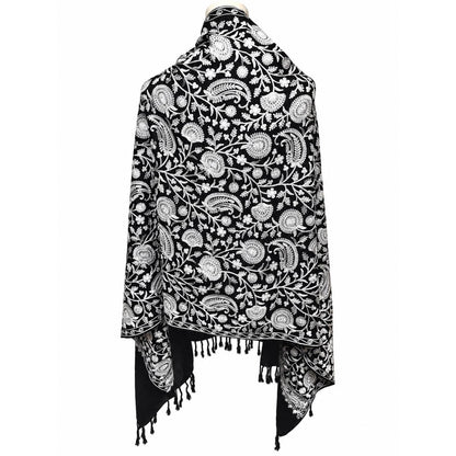 Elegant Black and White Embroidered Shawl – Boho Chic Statement Wrap