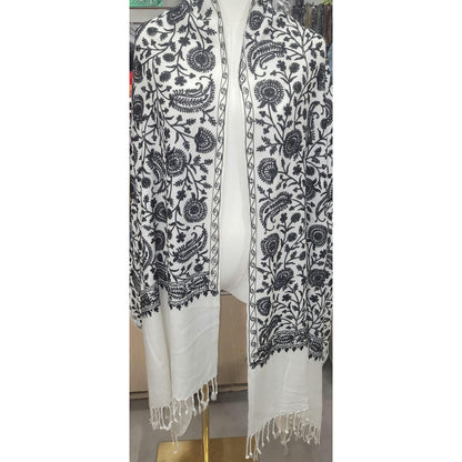 Elegant Black and White Embroidered Shawl – Boho Chic Statement Wrap