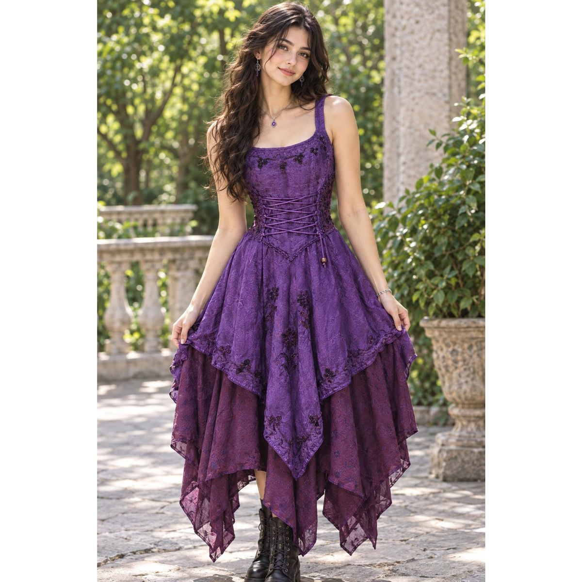 Hand-Dyed Renaissance Dress, Lace, Forest Fairy Cottagecore Style
