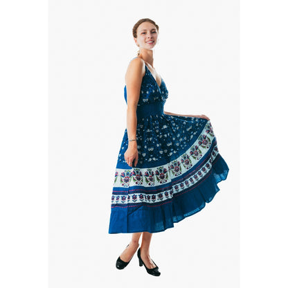 Sexy Spaghetti Strap royal blue Midi Dress