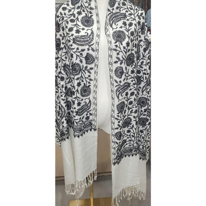 Elegant Black and White Embroidered Shawl – Boho Chic Statement Wrap