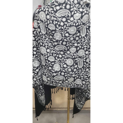 Elegant Black and White Embroidered Shawl – Boho Chic Statement Wrap