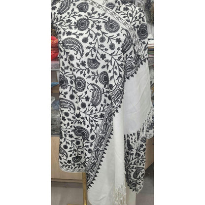 Elegant Black and White Embroidered Shawl – Boho Chic Statement Wrap