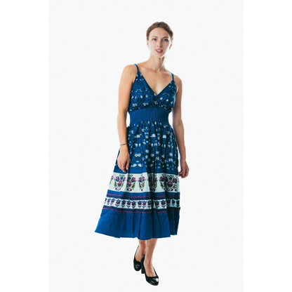 Sexy Spaghetti Strap royal blue Midi Dress