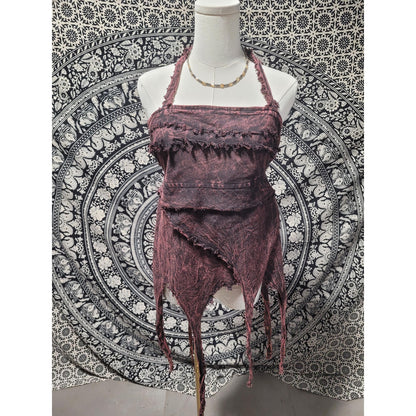 Handmade Asymmetrical Fairycore Halter Top & Skirt | Raw Edge Boho Festival Wear
