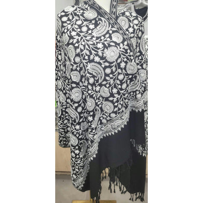 Elegant Black and White Embroidered Shawl – Boho Chic Statement Wrap