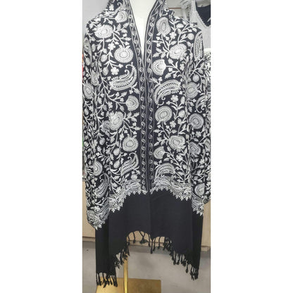 Elegant Black and White Embroidered Shawl – Boho Chic Statement Wrap